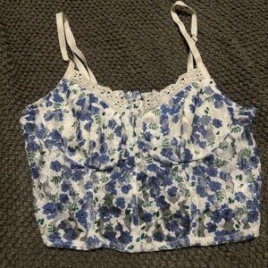 Floral Lace Women’s Top - Blue and White
